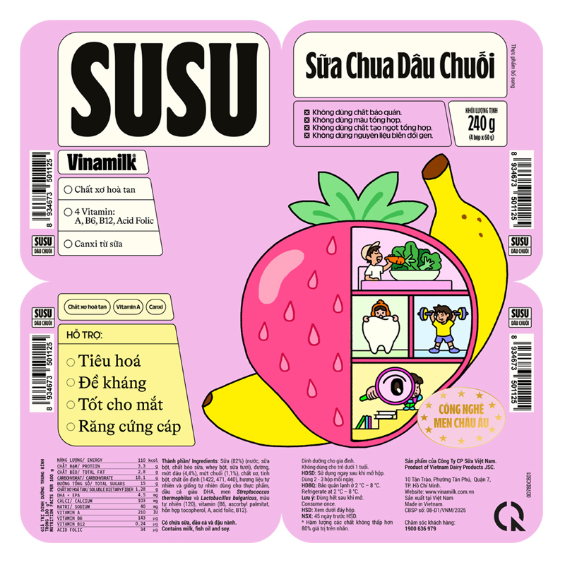 Lốc 4 hộp sữa chua trái cây Vinamilk SuSu IQ vị dâu chuối 60g (từ 1 tuổi) 3