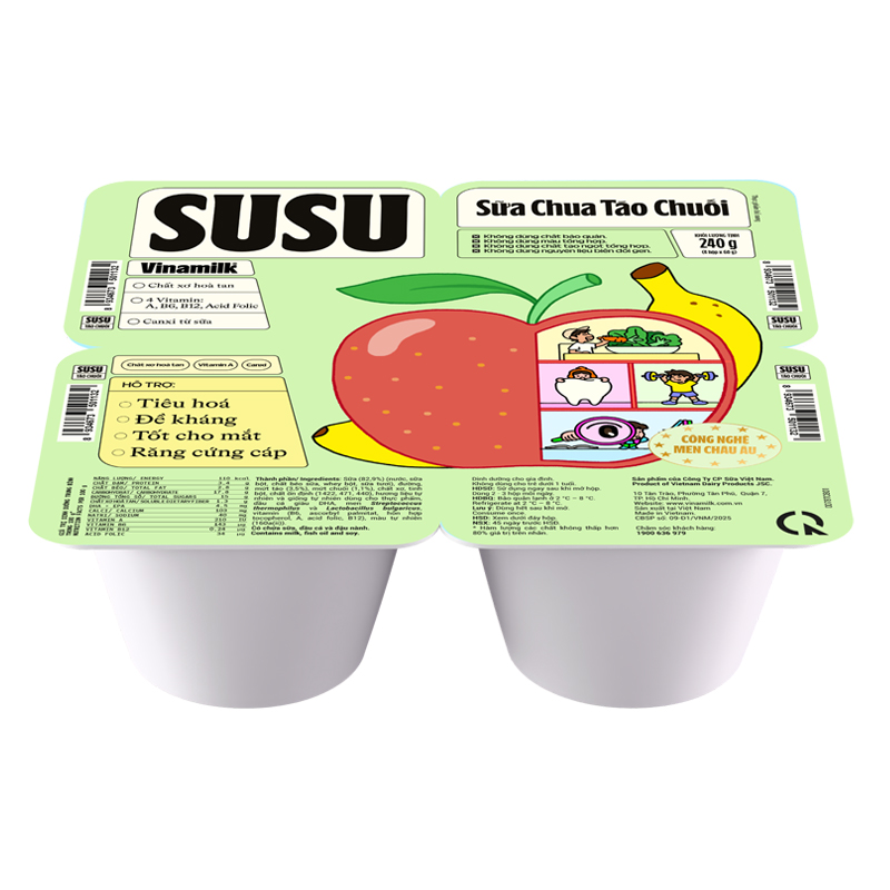 Lốc 4 hộp sữa chua trái cây Vinamilk SuSu IQ vị dâu chuối 60g (từ 1 tuổi) 6