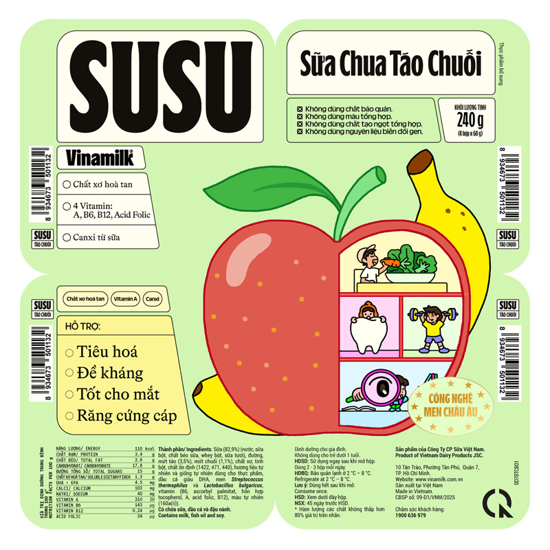 Lốc 4 hộp sữa chua trái cây Vinamilk SuSu IQ vị dâu chuối 60g (từ 1 tuổi) 7