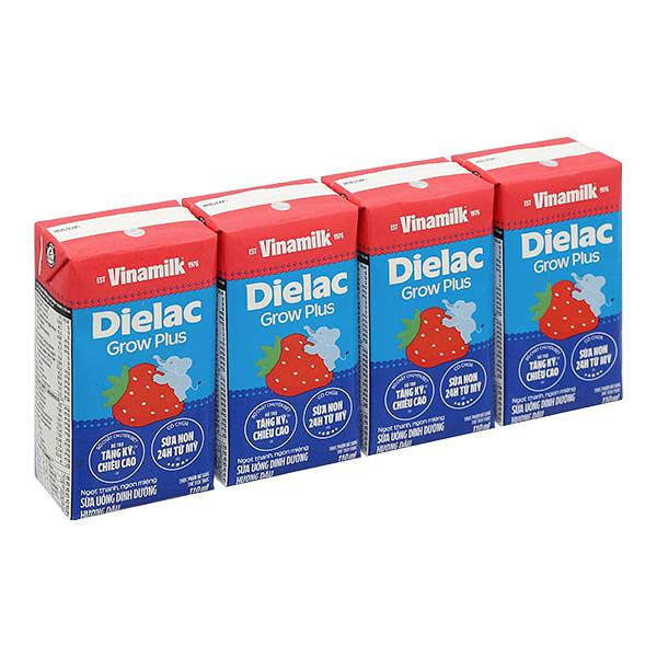 Lốc 4 hộp sữa non pha sẵn Dielac Grow Plus hương dâu 110 ml (từ 1 tuổi)