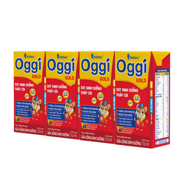 Lốc 4 hộp sữa pha sẵn Oggi Gold 110 ml cho trẻ suy dinh dưỡng (từ 1 tuổi)