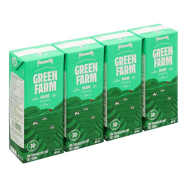 Lốc 4 hộp sữa tươi tiệt trùng Vinamilk Green Farm không đường 180 ml (từ 1 tuổi)