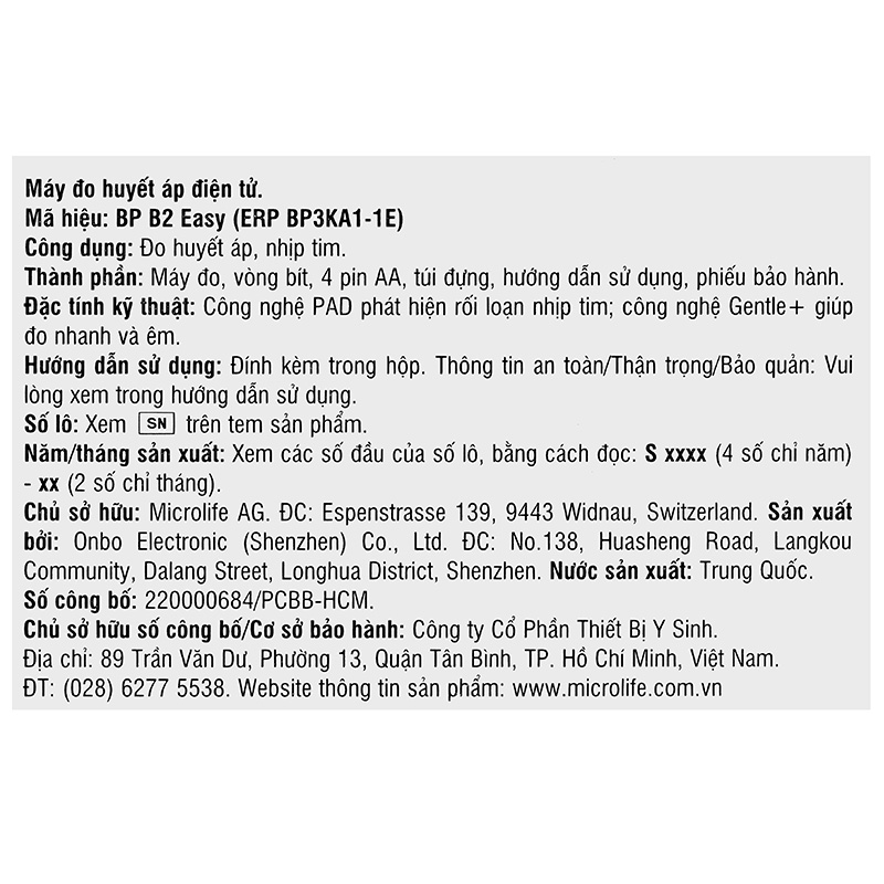 Máy đo huyết áp bắp tay Microlife B2 Easy - 14