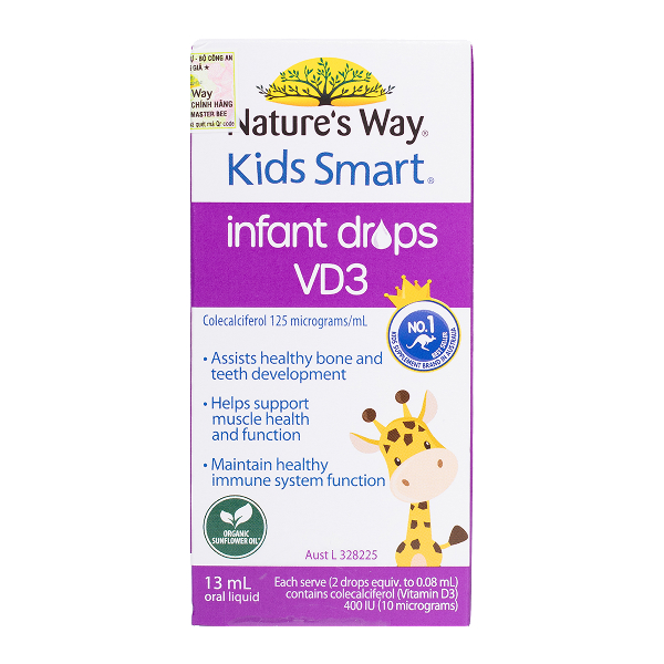 Natures Way Kids Smart Infant Drops VD3 hỗ trợ hấp thu canxi, 13 ml dạng nhỏ giọt (từ 0 tháng)