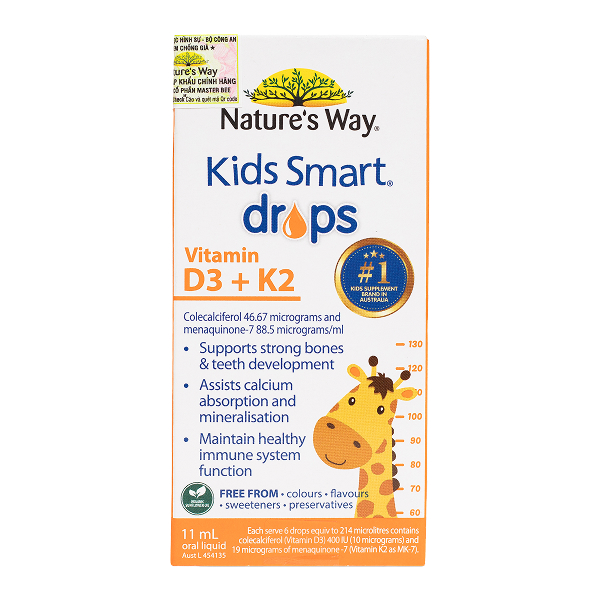 Natures Way Kids Smart Drops Vitamin D3+K2 hỗ trợ hấp thu canxi, 11 ml dạng nhỏ giọt (từ 0 tháng)