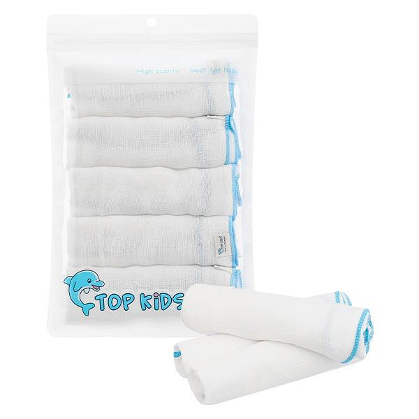 Set 5 cái khăn sữa cotton TOP KIDS 4 lớp 28x28 cm