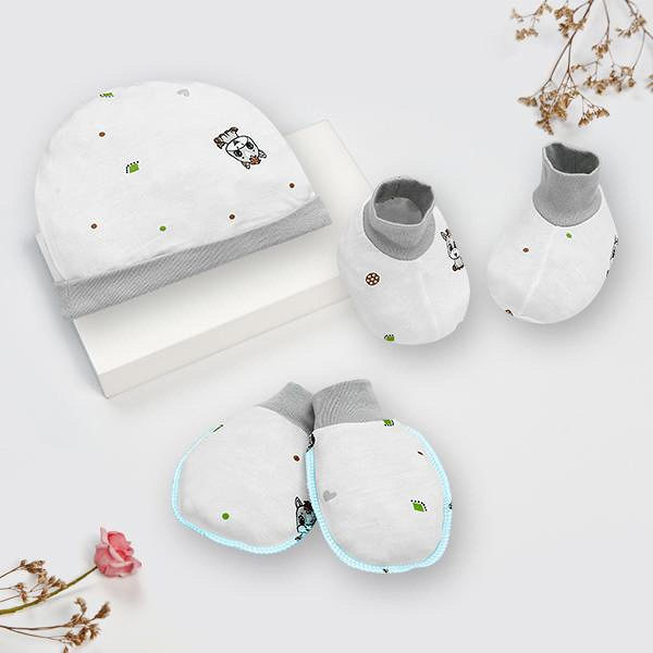 Set nón, bao tay bao chân IQ Baby visco trắng