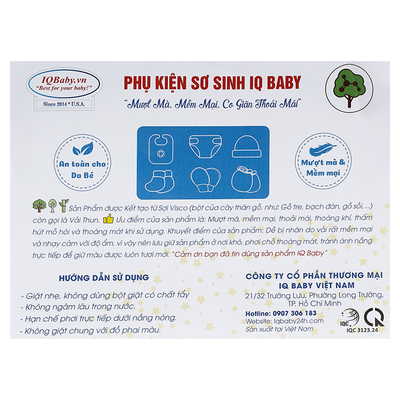Set nón, bao tay bao chân in voi con IQ Baby màu trắng (0 -3 tháng) 11
