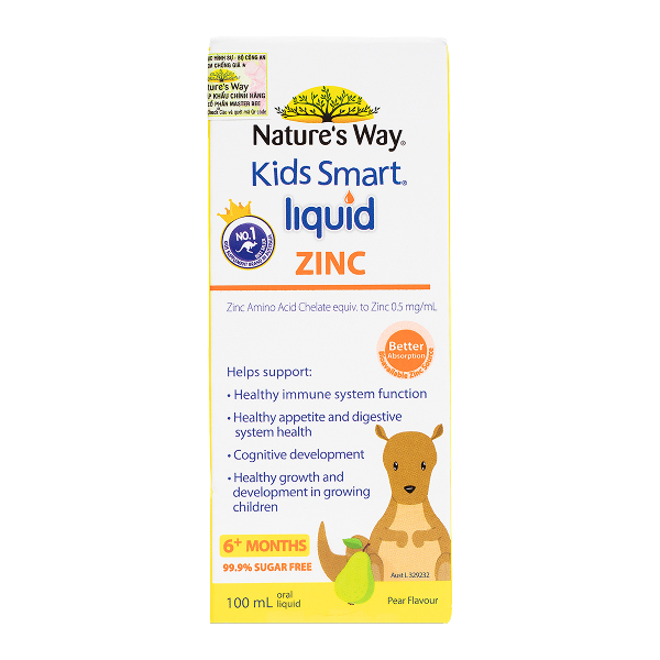 Siro Natures Way Kids Smart Liquid Zinc bổ sung kẽm hỗ trợ ăn ngon, tăng đề kháng hương lê, 100 ml dạng uống (từ 6 tháng)