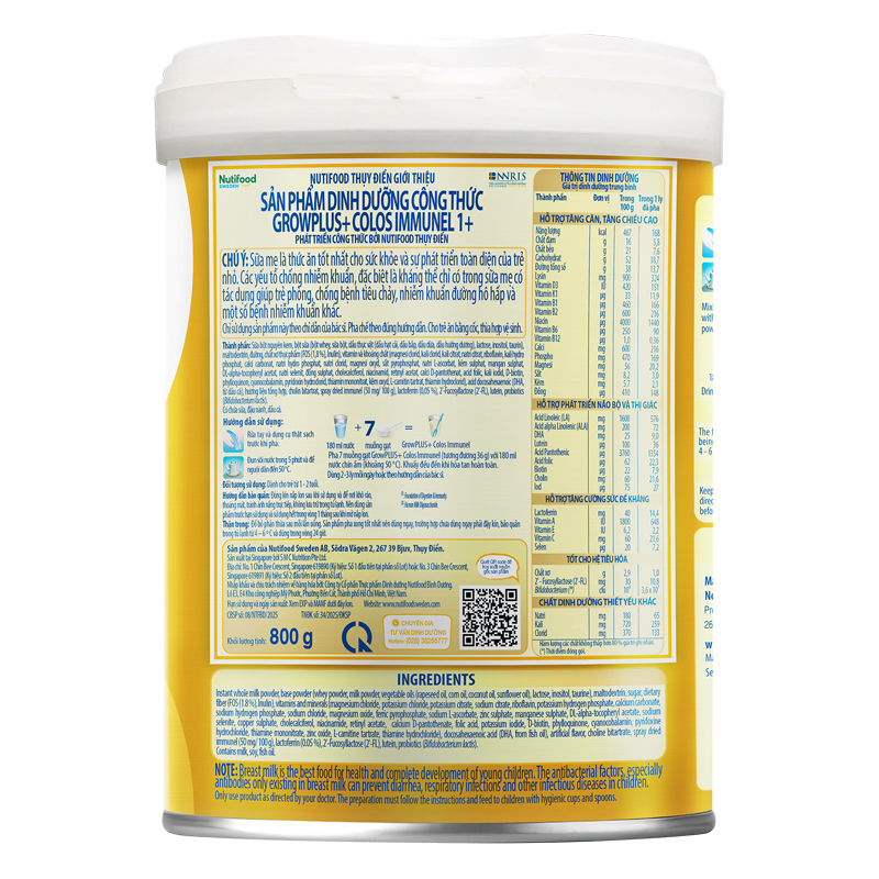 Sữa bột Nutifood GrowPLUS+ Colos Immunel 1+ hương vani 800g (1 - 2 tuổi) 3