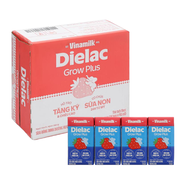 Thùng 24 hộp sữa non pha sẵn Dielac Grow Plus hương dâu 110 ml (từ 1 tuổi)