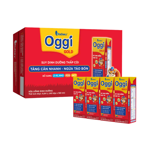 Thùng 48 hộp sữa pha sẵn Oggi Gold 180 ml cho trẻ suy dinh dưỡng (từ 1 tuổi)