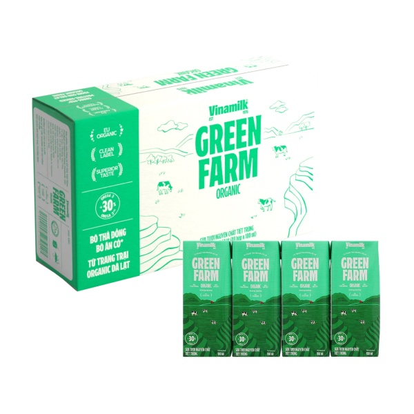 Thùng 48 hộp sữa tươi tiệt trùng Vinamilk Green Farm không đường 180 ml (từ 1 tuổi)