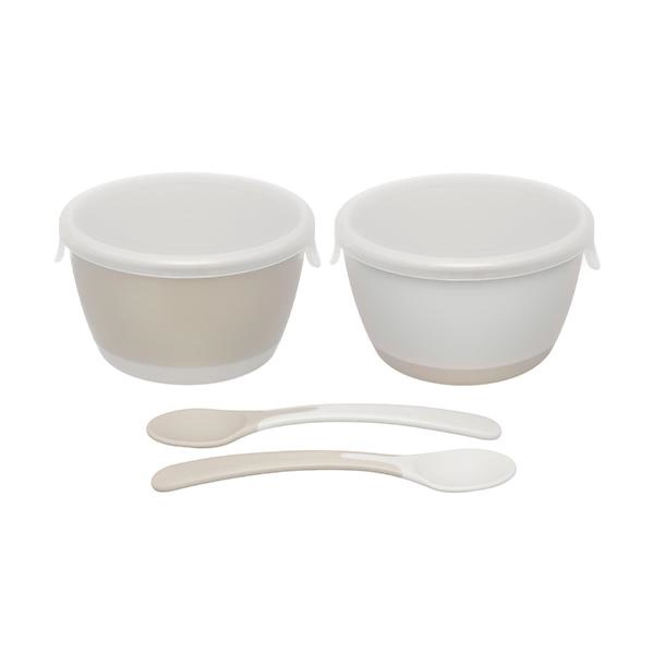 Bộ chén và muỗng ăn dặm Richell T.L.I màu be - trắng - AVAKids.com