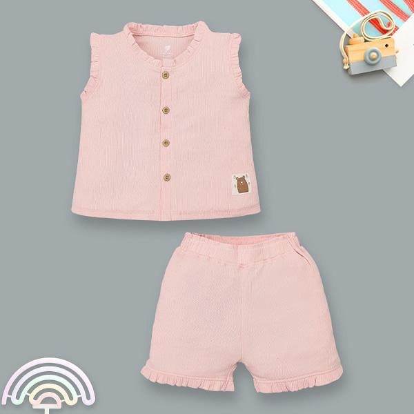 Bộ bé gái Lullaby cotton hồng