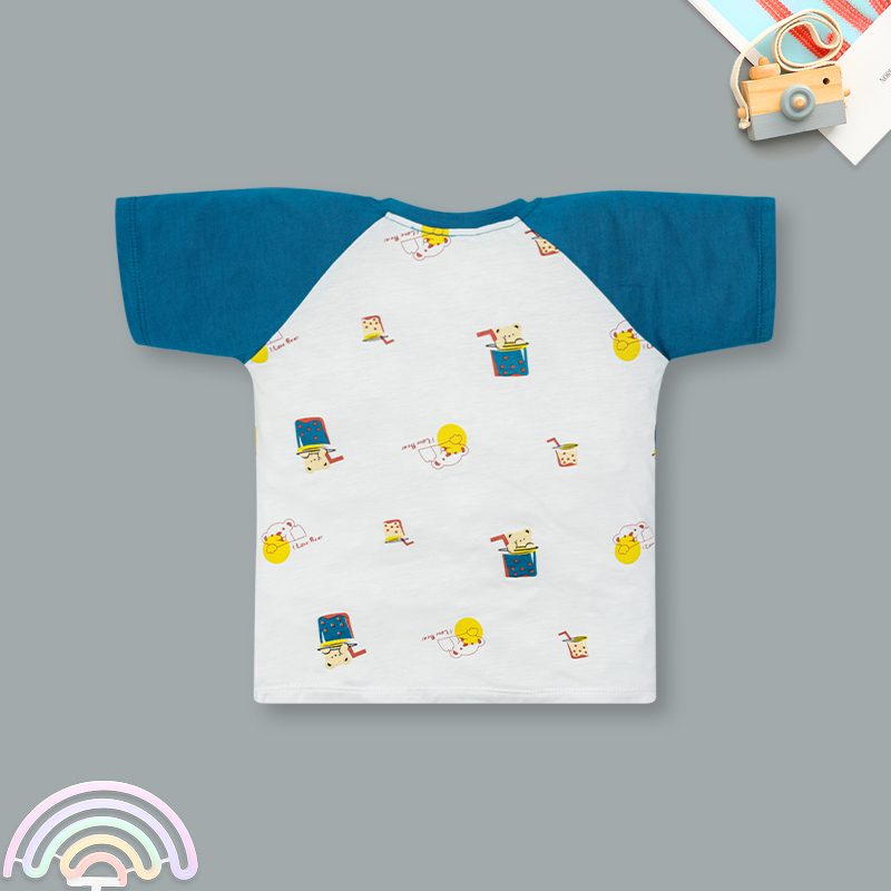 Bộ tay ngắn bé trai IQ Baby raplan in gấu màu xanh 3
