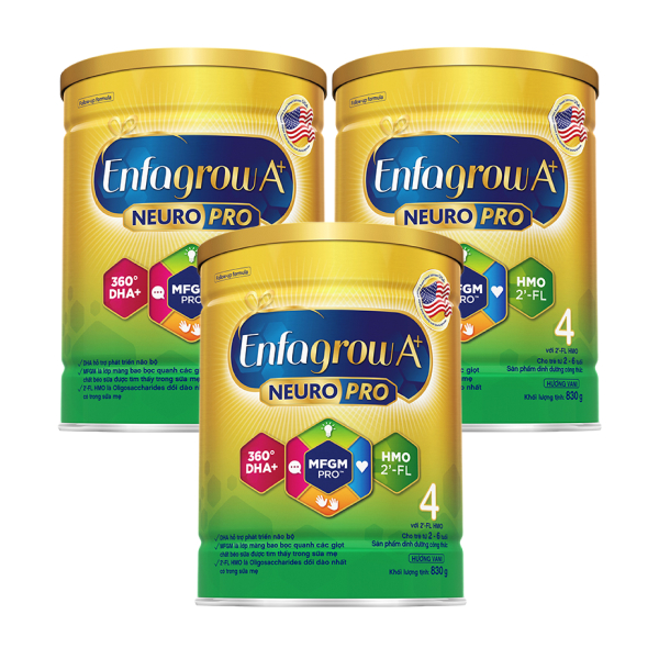 Combo 3 sữa bột Enfagrow A+ Neuropro số 4 hương vani 830g (2 - 6 tuổi) - Giao bao bì ngẫu nhiên