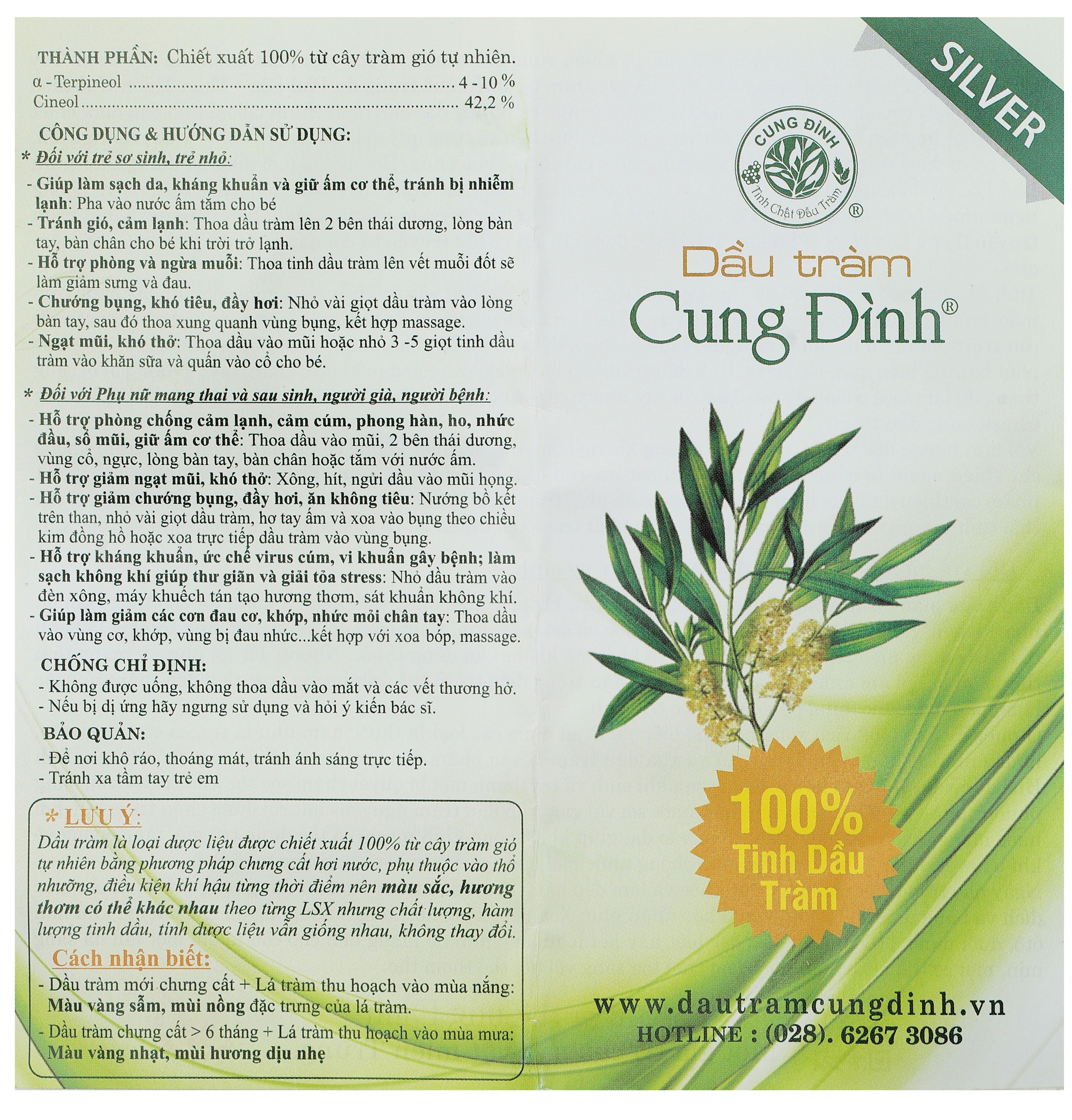 Dầu tràm Cung Đình Silver phòng chống cảm lạnh, cảm cúm, giúp giữ ấm cơ thể chai 30ml - 8