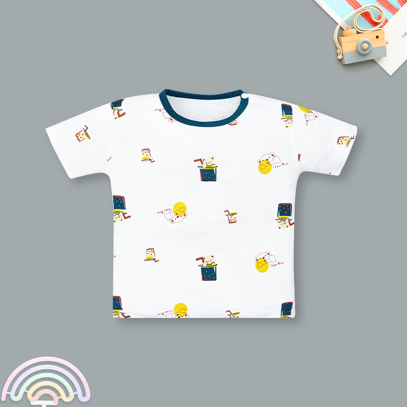 Bộ tay ngắn bé trai IQ Baby in gấu màu xanh 2