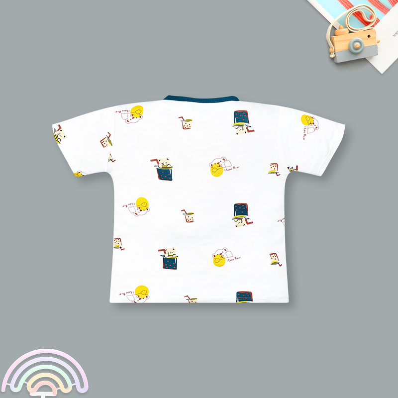 Bộ tay ngắn bé trai IQ Baby in gấu màu xanh 3