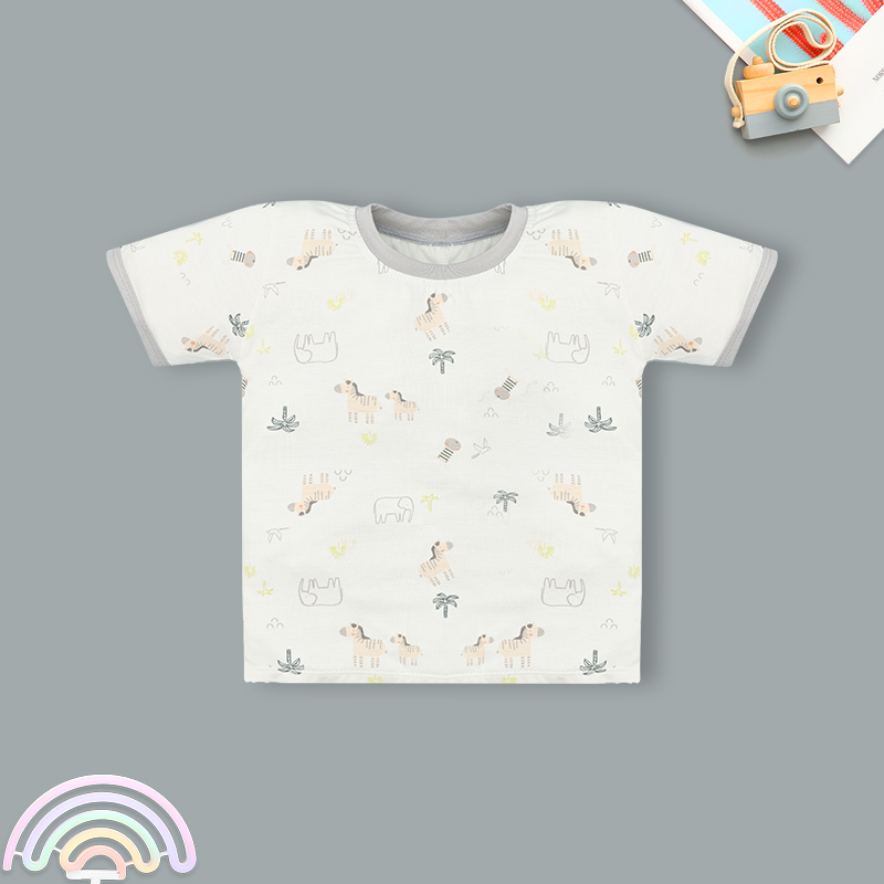 Bộ tay ngắn bé trai IQ Baby in cây dừa màu xám 2