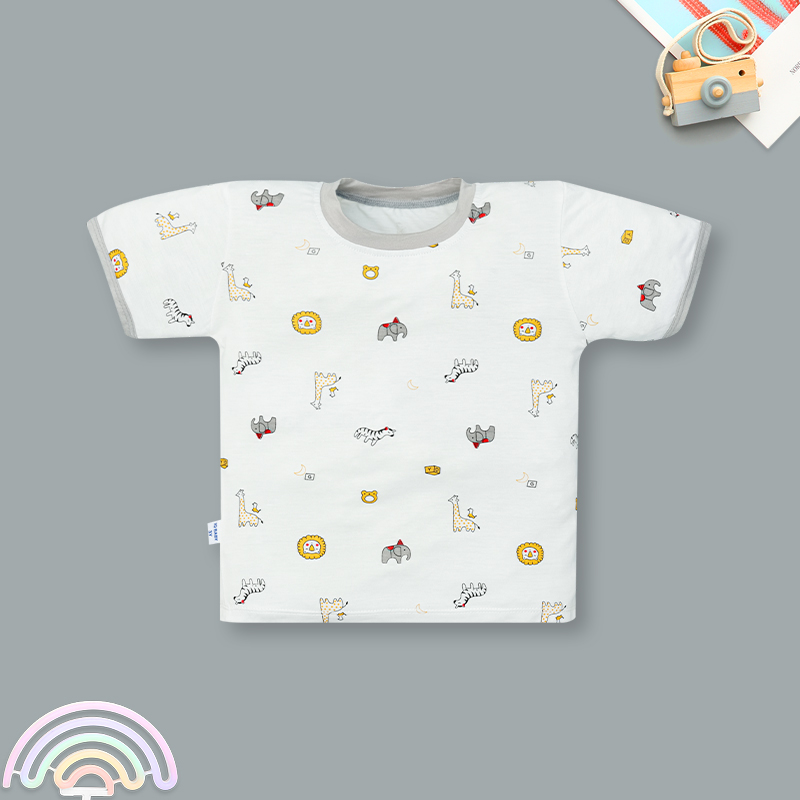 Bộ tay ngắn bé trai IQ Baby in thú màu xám 2