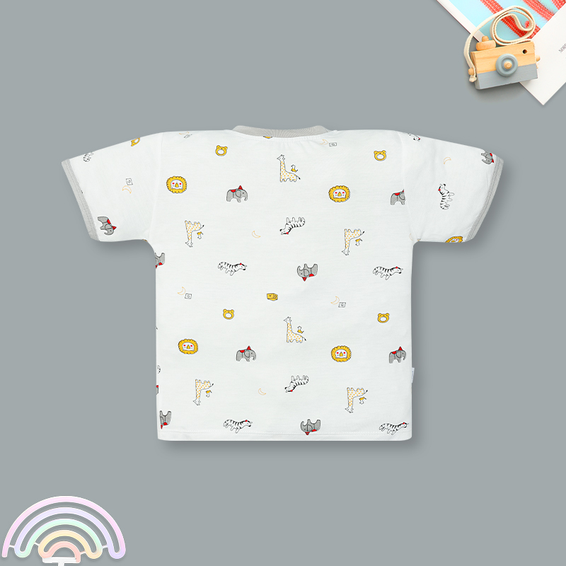Bộ tay ngắn bé trai IQ Baby in thú màu xám 3
