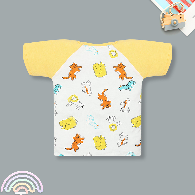 Bộ tay ngắn bé trai IQ Baby raplan in thú màu vàng 3