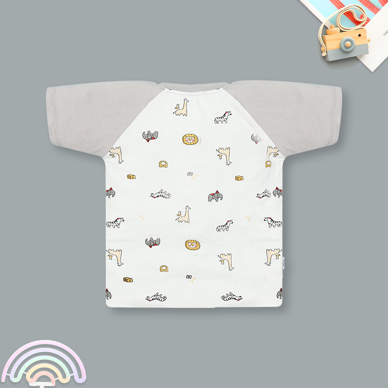 Bộ tay ngắn bé trai IQ Baby raplan in thú màu xám 3