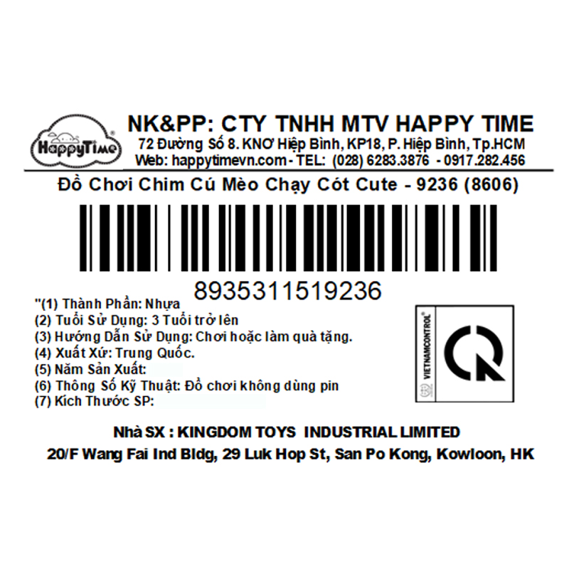 Đồ chơi mô hình Chim Cú Mèo chạy cót cute HappyTime 9236 (8606) 8