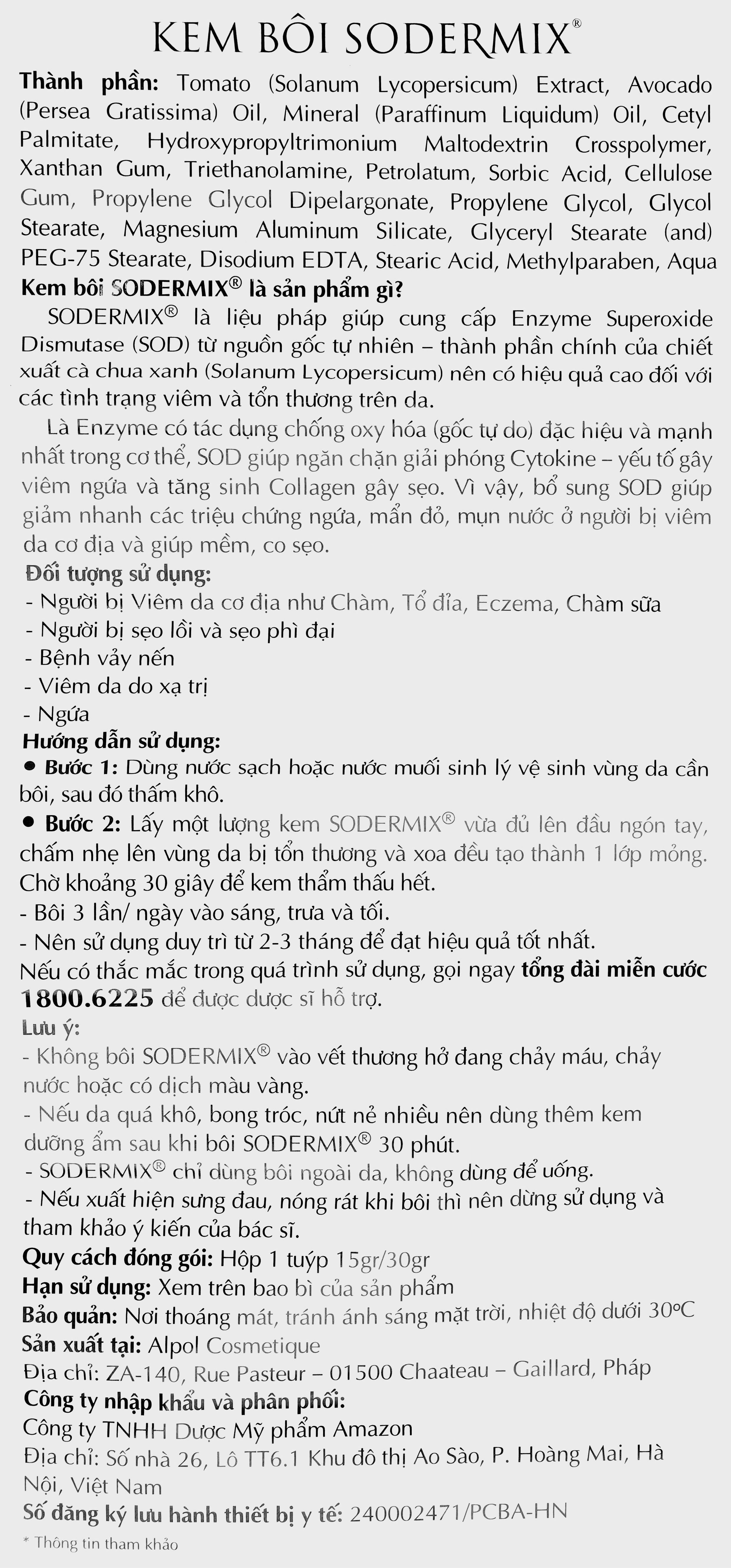 Kem Sodermix trị sẹo, viêm da cơ địa tuýp 15g - 18