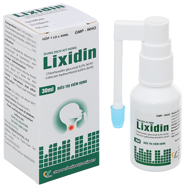 Thuốc xịt họng Lixidin 0.2/0.5 làm giảm triệu chứng viêm họng, khản tiếng và đau họng