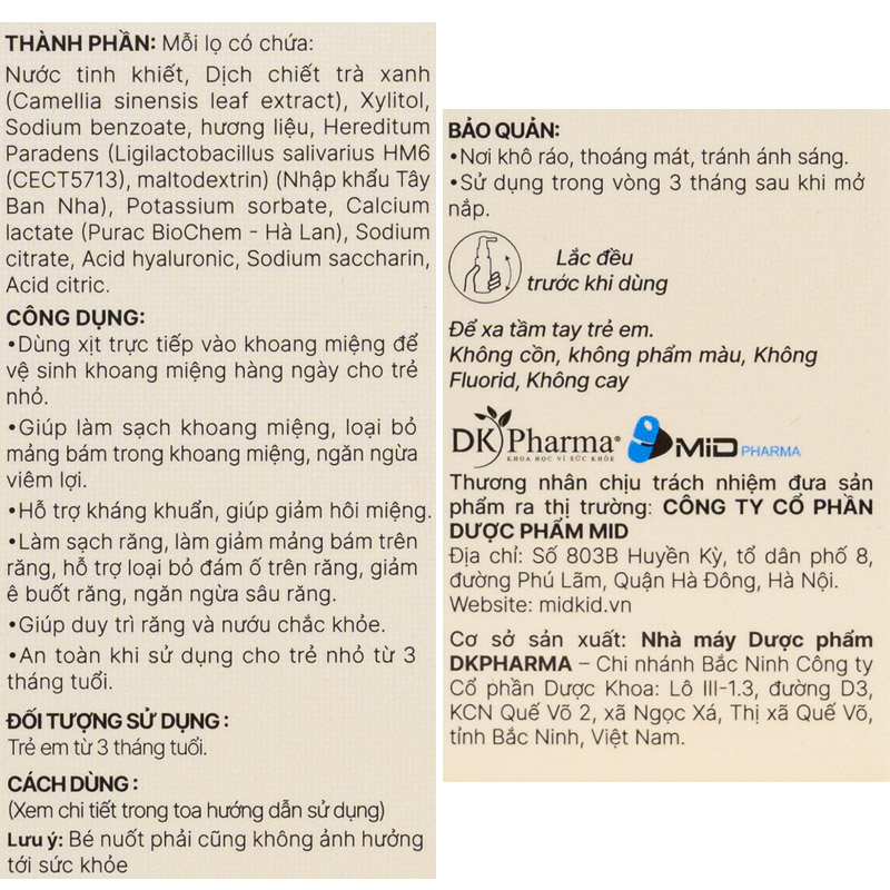 Midkid A+ chống sâu răng hương sữa, 30 ml dạng xịt (từ 3 tháng) 6