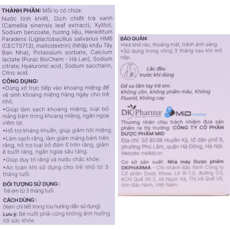 Midkid A+ chống sâu răng hương sữa, 30 ml dạng xịt (từ 3 tháng) 13