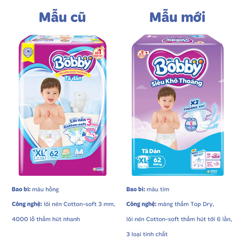Tã dán Bobby size XL 62 miếng (12 - 17 kg) - Giao bao bì ngẫu nhiên 2