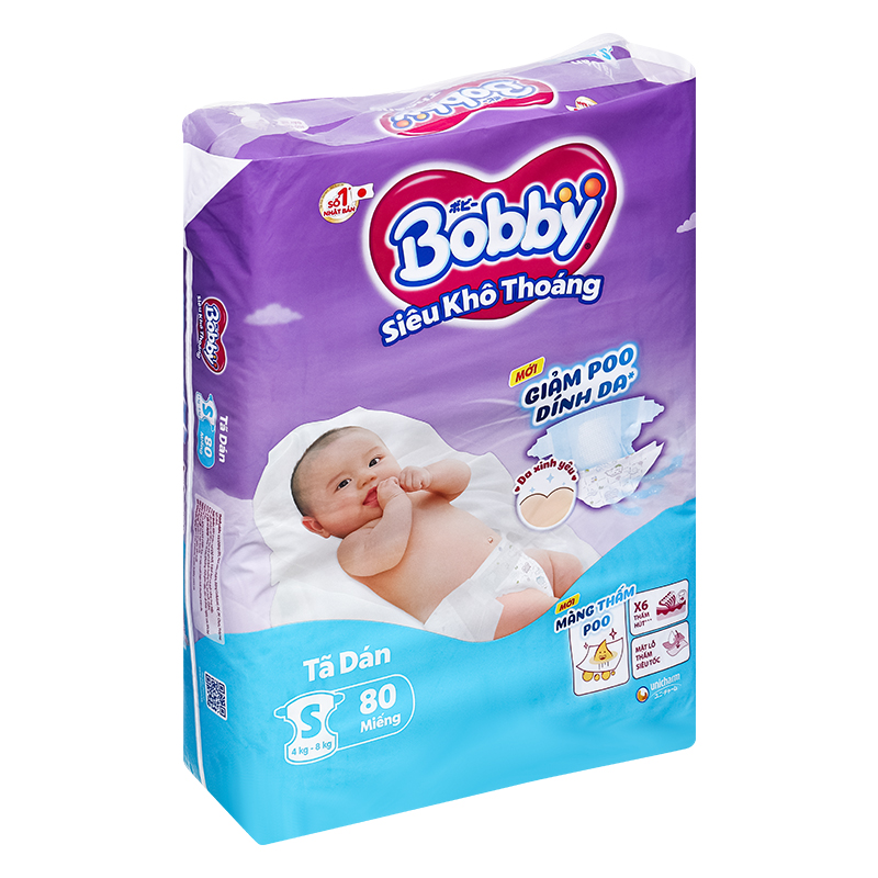 Tã dán Bobby size S 80 miếng (4 - 8 kg) - Giao bao bì ngẫu nhiên 4
