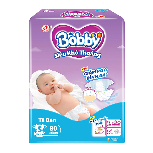 Tã dán Bobby size S 80 miếng siêu thấm (4-8 kg) - AVAKids.com