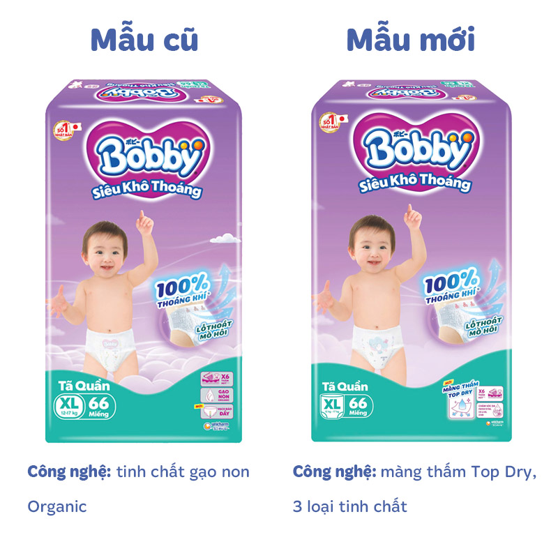 Tã quần Bobby size XL 66 miếng (12 - 17 kg) - Giao bao bì ngẫu nhiên 2