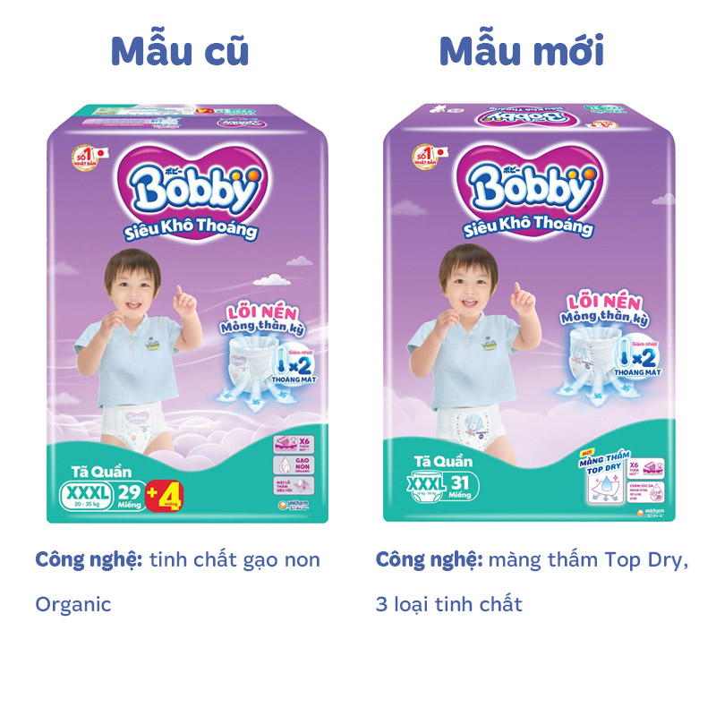 Tã quần Bobby size XXXL 31 miếng (20 - 35 kg) - Giao bao bì ngẫu nhiên 2