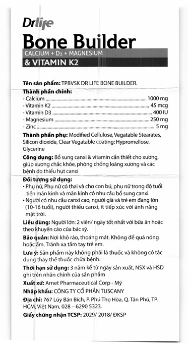 Combo 2 hộp Thực phẩm bảo vệ sức khoẻ: Dr Life Bone Builder - 8