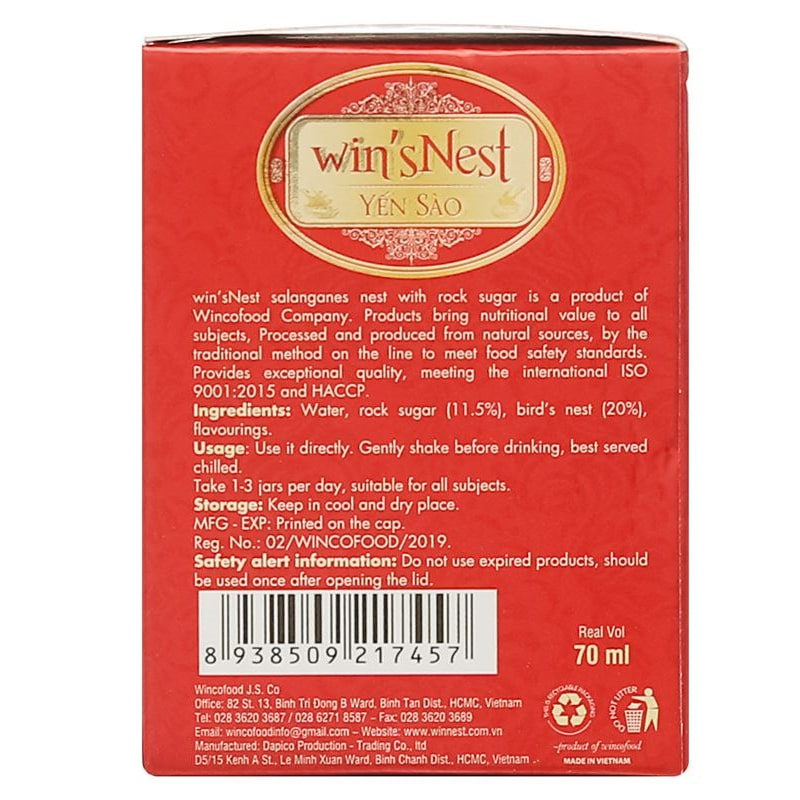 Hộp 6 hũ nước yến sào đường phèn Win'sNest 70 ml (từ 1 tuổi) 27