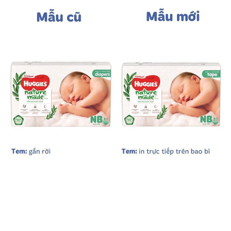 Combo 2 tã dán Huggies Platinum nature made siêu cao cấp size NB 60 miếng/bịch (Dưới 5 kg) - Giao bao bì ngẫu nhiên 2