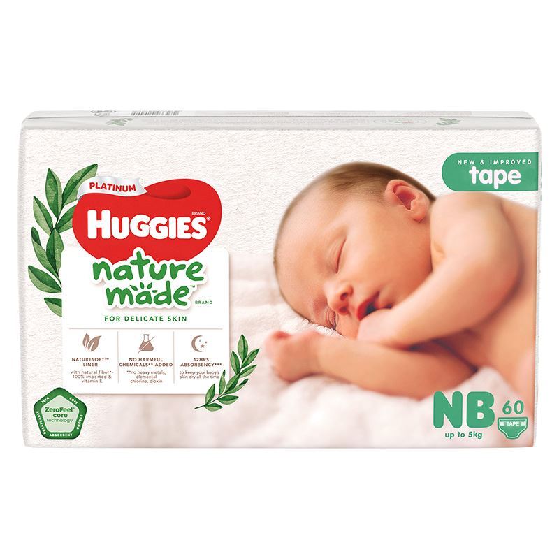 Combo 2 tã dán Huggies Platinum nature made siêu cao cấp size NB 60 miếng/bịch (Dưới 5 kg) - Giao bao bì ngẫu nhiên 3