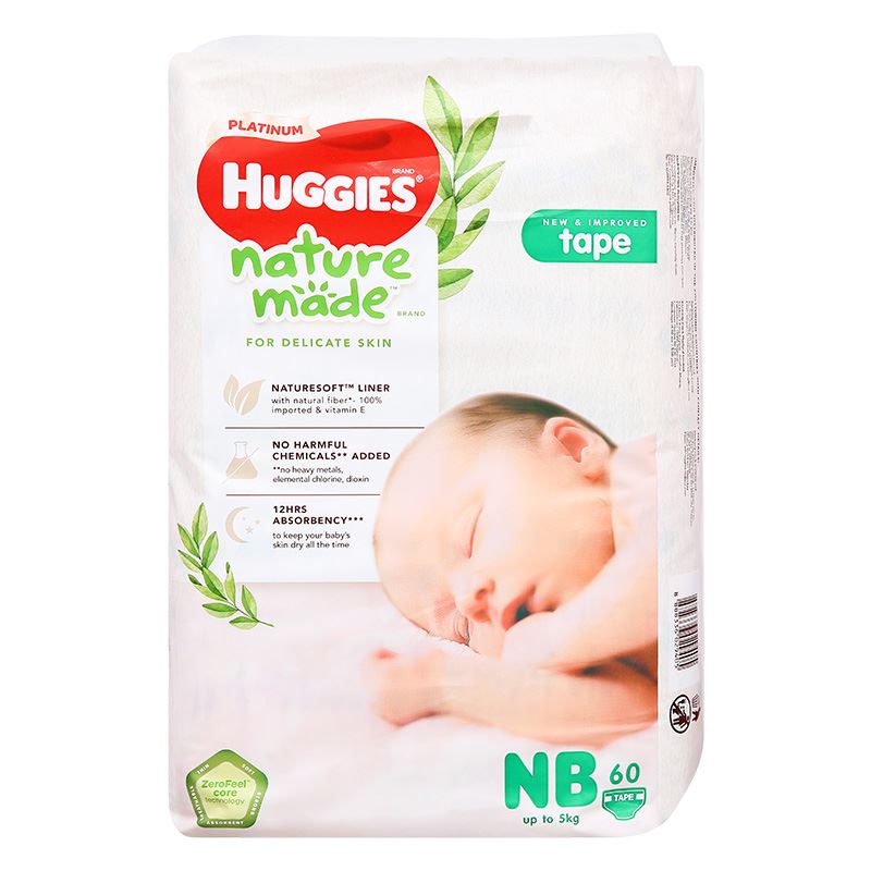 Combo 2 tã dán Huggies Platinum nature made siêu cao cấp size NB 60 miếng/bịch (Dưới 5 kg) - Giao bao bì ngẫu nhiên 4
