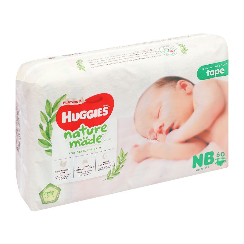 Combo 2 tã dán Huggies Platinum nature made siêu cao cấp size NB 60 miếng/bịch (Dưới 5 kg) - Giao bao bì ngẫu nhiên 5