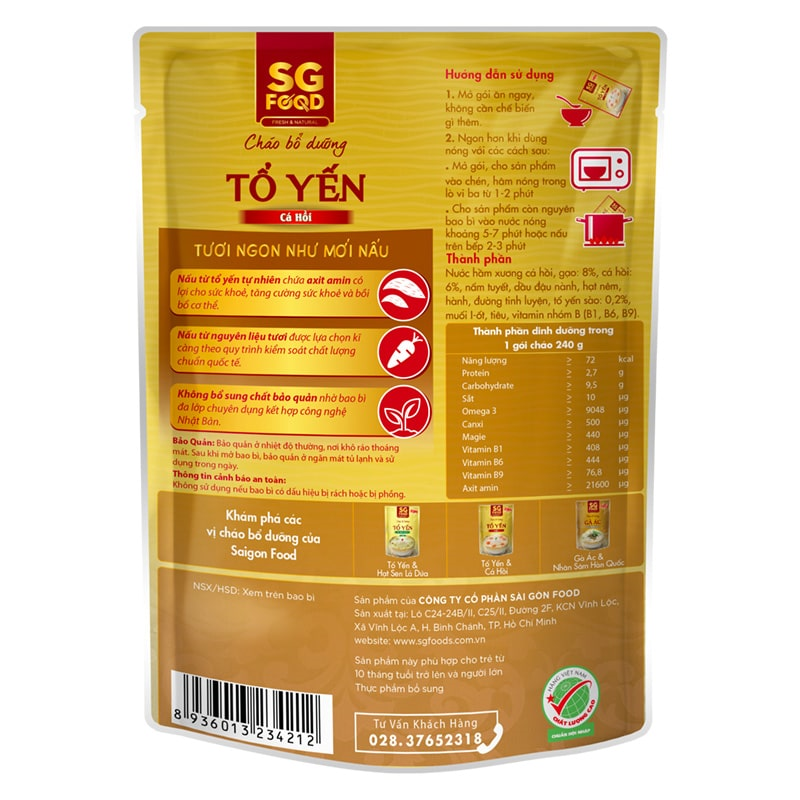 Cháo bổ dưỡng SG Food vị tổ yến, cá hồi gói 240g (từ 10 tháng) 7