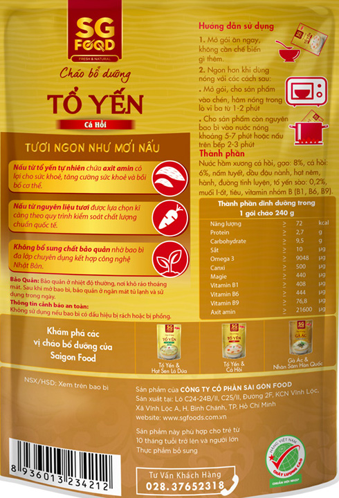 Cháo bổ dưỡng SG Food vị tổ yến, cá hồi gói 240g (từ 10 tháng) 9