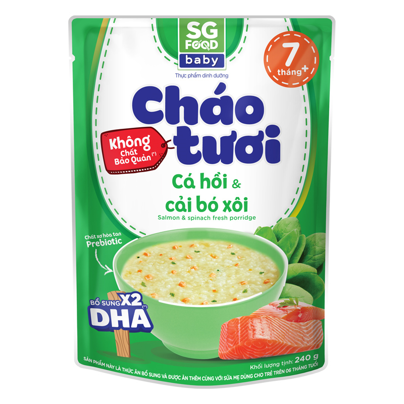 Combo 3 gói cháo tươi SG Food Baby vị cá hồi, cải bó xôi 240g (từ 7 tháng) 2