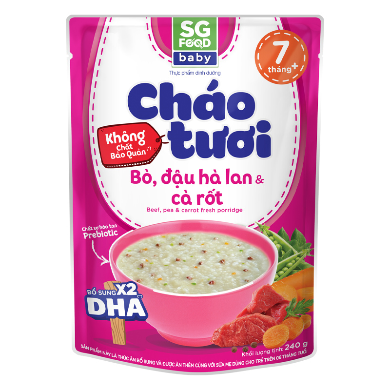 Combo 3 gói cháo tươi SG Food Baby vị bò, đậu Hà Lan và cà rốt 240g (từ 7 tháng) 2