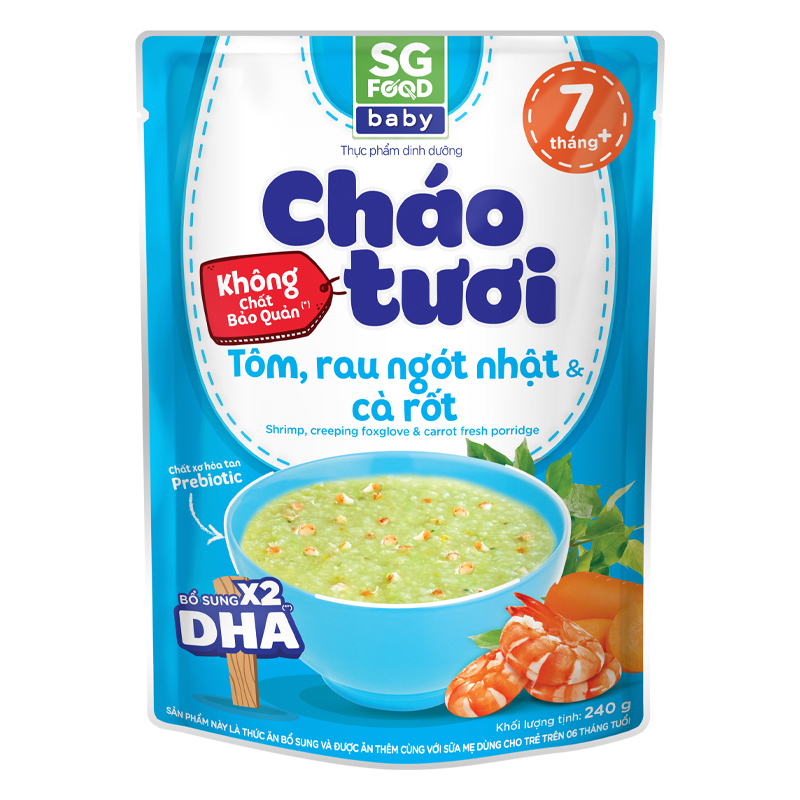 Combo 3 gói cháo tươi SG Food Baby vị tôm, rau ngót Nhật và cà rốt 240g (từ 7 tháng) 2